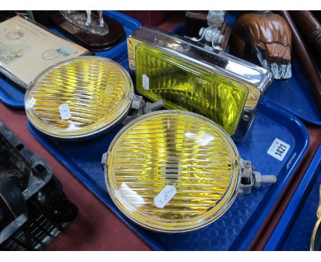 A Pair of Oben Car Spotlights, circular in chrome surround, 14.5cm diameter, a Lumax rectangular example (3).