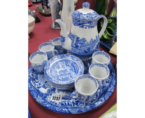 Copeland Spode 'Italian' Coffee Pot, six cups, saucers and circular platter, 30.5cm diameter.