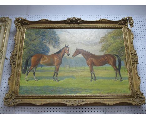 Rachel R Windham, Two Chestnut Horses, oil on canvas, signed lower right and dated 1950, 49 x 74cm.