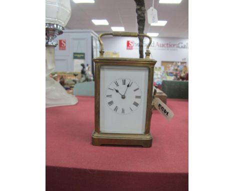 An Early XX Century Brass French Carriage Clock, 9.5 x 13cm high.
