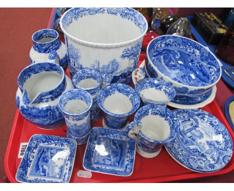 Copeland Spode 'Italian' Jardiniere, 17cm diameter, fruit bowl, vases, jug, cups, etc:- One Tray.