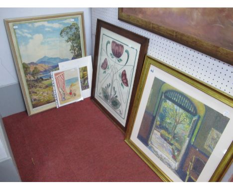 Reginald St. Clair Marston, 'View of Ben Nevis', colour pint, pencil signed image 60 x 44cm, tapestry, prints, watercolour.(5