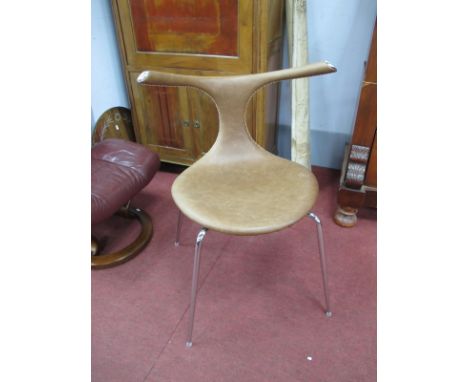 Accent Light Brown Leather Chair, on chrome legs.