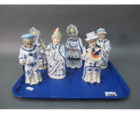 Six Late XIX Century Ceramic figurines, each with nodding head:- One Tray.
