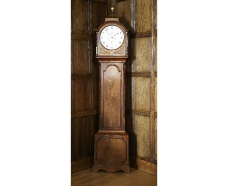 A Regency mahogany longcase clock,c.1810, with an eight-day, striking, deadbeat movement, the circular silvered dial with sub