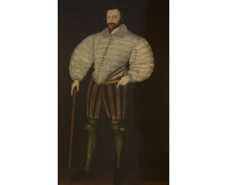 English School, 1594THE SYDENHAM PORTRAIT - PORTRAIT OF A GENTLEMAN, SAID TO BE SIR FRANCIS DRAKE - FULL LENGTH STANDING, IN 