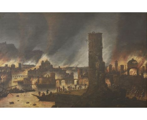 Daniel van Heil (Flemish, 1604-1622)THE BURNING OF TROYSigned with initials l.r., oil on panel48 x 65cm Provenance:  Sotheby'