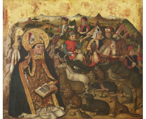 Tyrolean School, 16th centuryST BLAISE PREACHING TO THE ANIMALSTempera and gold ground on panel54 x 58cm