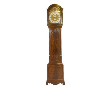 A George III mahogany longcase clock,by John Harding, London, the arched brass dial with subsidiary strike/silent and seconds