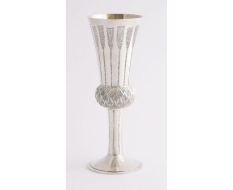 A modern silver goblet, Gerald Benney, London, 1987,the thistle-shaped bowl raised on a circular foot, inscribed under the fo