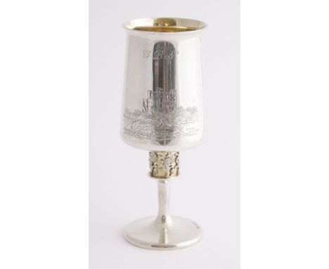 A modern parcel gilt silver goblet, Padgham & Putland, London, 1987,the flared bowl with an everted rim and engraved with a v