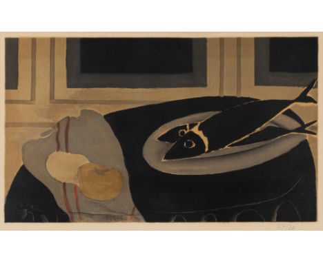 GEORGES  BRAQUE (d'après) (1882-1963)Les poissons noirs 1943Signée dans la planche en bas à gaucheNumérotée au crayon en bas 