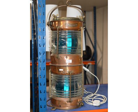 UNUSUAL OLD COPPER DOUBLE SHIPS LAMP     
