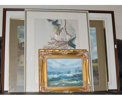 SMALL FRAMED SEASCAPE PAINTING &amp; VARIOUS PRINTS     