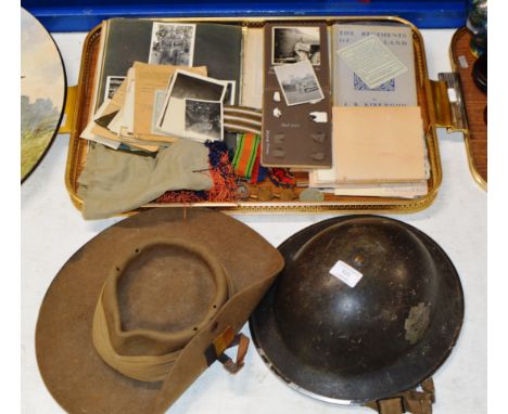 OLD ARMY HELMET, CANVAS HAT &amp; VARIOUS MILITARY MEMORABILIA, WORLD WAR 1 MEDAL - 16622 PTE C. BURGESS SCO RIF, WORLD WAR 2