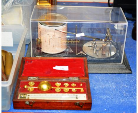 MODERN BAROGRAPH &amp; CASED SYKES HYDROMETER     