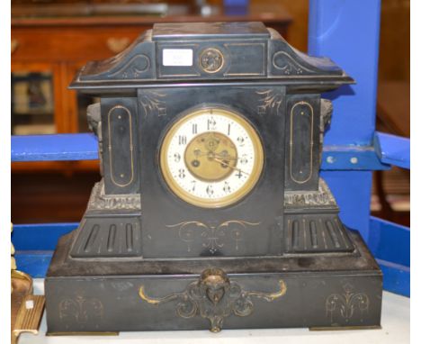 VICTORIAN HEAVY SLATE STRIKING MANTLE CLOCK     