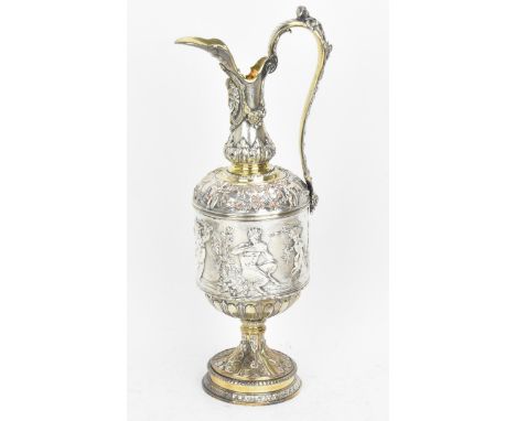 A Victorian electroplated and parcel-gilt ewer by Elkington &amp; Co, in the style of Francois Briot, late 19th century, with