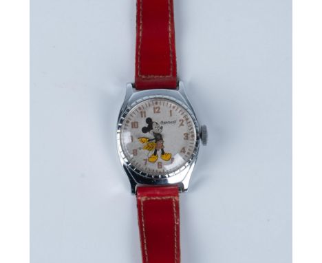 Rare Ingersoll Walt Disney Mickey Mouse watch with United States Time Corporation stamp on the back of the silver tone case. 