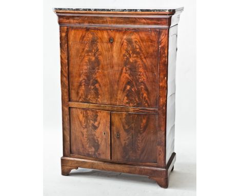 MID 19TH-CENTURY MARBLE TOPPED MAHOGANY SECRETAIRE A ABBATANT
with concealed drawer above fall front on bracket feet, 148cm x