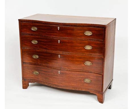 GEORGE III SERPENTINE MAHOGANY CHEST
the four drawers with ivory escutcheons, on bracket feet, 97cm high, 115cm wide