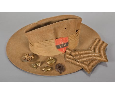 WWII BRITISH ARMY ISSUE BURMA CAMPAIGN BUSH HATmade by Hall &amp; Phillips Ltd. 6"3/4 1942, with badges of Feild Marshall Wil