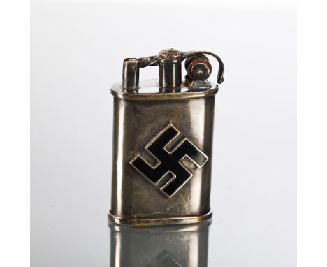 GERMAN WWII SILVER LIGHTER
the body with swastika motif in black, stamped 1932/073 DRP to the underside, also stamped 900 to 