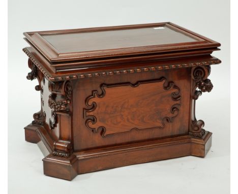 THE HARVEYS OF BRISTOL CELLARETTE
circa 1880, of rectangular form, in mahogany, the lifting top over corbels carved with vine