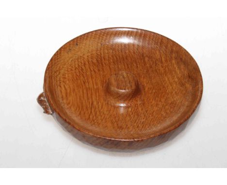 Robert Thompson 'Mouseman' pipe/nut bowl with adzed exterior, 17cm diameter.