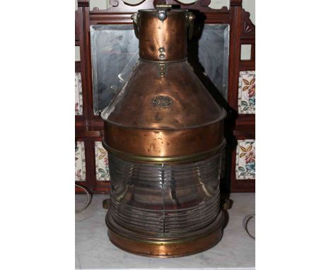 Copper and brass ships navigation lamp, Harvie &amp; Co. Glasgow, 66cm.