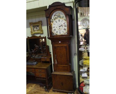 Early 19th Century oak and mahogany longcase clock, having painted dial signed W Phillips, Ludlow, the case with inlaid decor