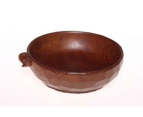 Robert Thompson 'Mouseman' circular nut bowl with adzed exterior, 15cm diameter.