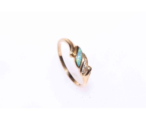 14 carat gold opal and diamond ring, size P.