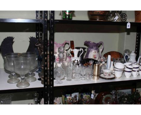 Collection of glass, ceramics, miners lamp, collectors plates, decanter, etc.