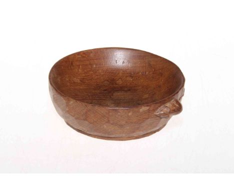 Robert Thompson 'Mouseman' circular nut bowl with adzed exterior, 14cm diameter.