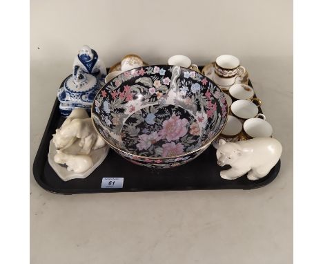 Assorted china including Wedgwood coffee cans and saucers, two Lladro polar bears, a Japanese porcelain bowl plus a Russian p