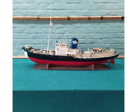 A scratch built model boat on wooden stand, 44" long 'Arnt Karlsen' (Oslo?)