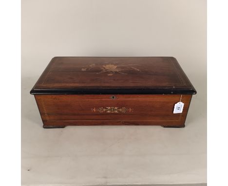 A late 19th Century lever wind musical box playing ten airs in an inlaid walnut case (comb and barrel as found)
