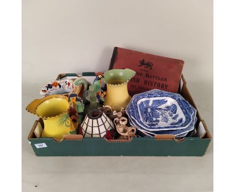 Assorted pottery including two Burleigh ware parrot handled jugs, four blue and white dishes, a Masons Ironstone china jug pl