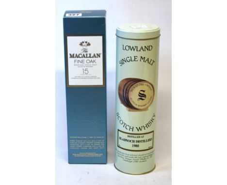 Signatory Vintage 17 year old Bladnoch 1980 whisky, 205 of 450, and a Macallan Fine Oak 15 year old.  (2)