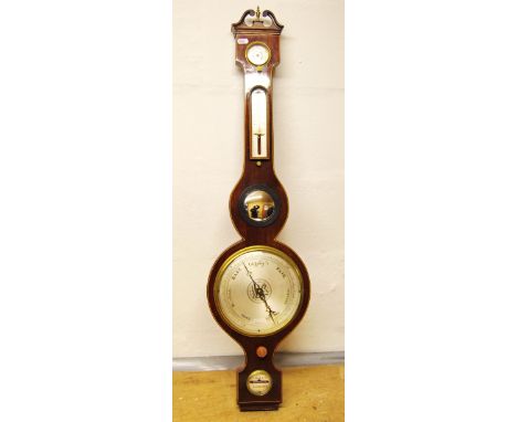 Victorian line inlaid banjo barometer, makers Cicero & Pini of Edinburgh, 98cm high.