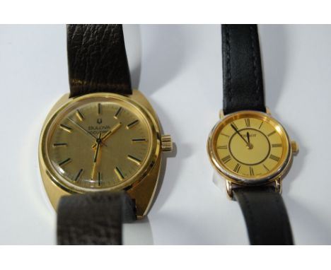 Gent's Bulova Accutron watch, movement 2180G, rolled gold, on strap, also a lady's Tissot quartz watch.   (2)