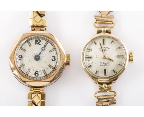 TWO LADY'S BRACELET WRISTWATCHES (2)Comprising; a Rotary 9ct gold circular cased lady's wristwatch, the signed silvered dial 