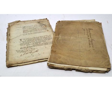Sundry 17th and 18th Century Legal Recognizances, mostly in manuscript, relating to Morpeth and other parts of Northumberland
