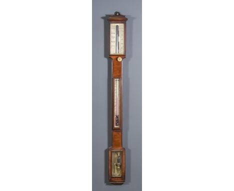 I* A Mid 19th Century Mahogany Cased Stick Barometer and Thermometer by J. Cattaneo of Folkestone, with engraved ivory scale 