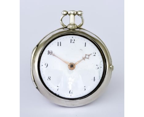 A Good Silver Pair Cased Verge Pocket Watch, by Deacon of Barton Mills, circa 1796, outer case, 78mm diameter, with red silk 