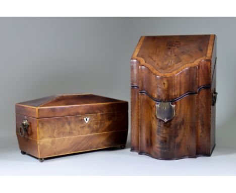 A Mahogany Two-Handled Knife Box, George III, inlaid with bandings and feather stringings and with fitted interior 9ins x 10i