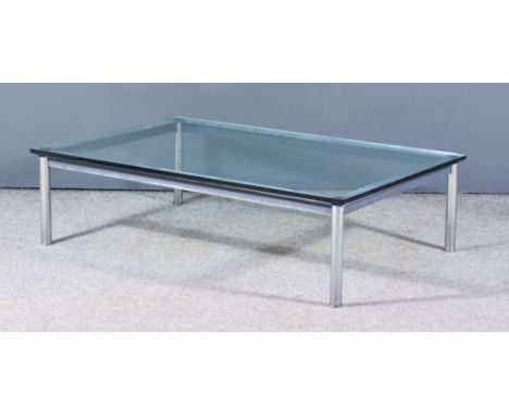 After Le Corbusier (1887-1965) - Modern "LC 10" Glass Topped Rectangular Coffee Table, manufactured by Cassina, 47ins x 31.5i