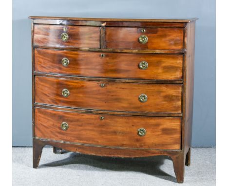 A Late Georgian Mahogany Bow Front Chest, with moulded edge to top, fitted two short and three long drawers, on shaped apron 