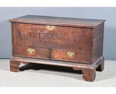 An 18th Century Oak Mule Chest, with plain top, fitted two drawers to base and on bracket feet, 39ins wide x 19ins deep x 24i